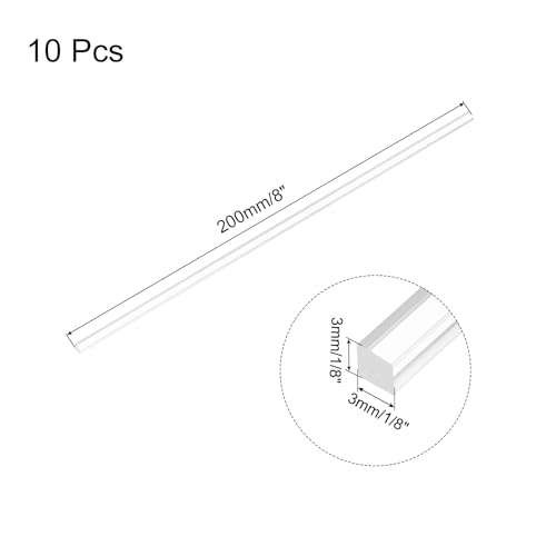 Image of MECCANIXITY 10pcs Acrylic Square Rods 1 /8 inch x 8 inch Clear Acrylic Dowel Rods Sticks Acrylic Plastic Sticks Strip for DIY Crafts Lighting Gardening Decorations - 3mm x 200mm