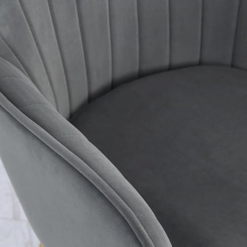 Image of Velvet Accent Chair with Matching Pouffe & Floral Cushion | Modern Upholstered Armchair with Gold Metal Legs | Lounge Chair for Living Room, Bedroom, Office, Guest Room (Dark Grey)