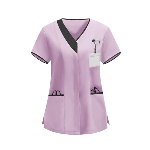 Image of 2026 Scrub for Cleaning Jobs Uniform, Multi Pockets Scrubs for Women Sets, V-Neck Top & Straight Leg Pants Scrubs Set