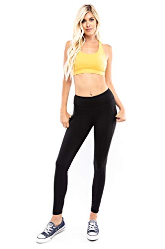 Hype Up Women's High Waisted Buttery Soft Full Length Activewear Leggings With Side Pockets (S-3X) Black #TOP6