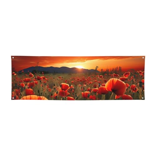 Nonhai GB7Y67GFY Red Poppy Flower Field In Sunset Banner Party Decor Backdrop Banner Birthday Party Photography Background Decorations Indoor Outdoor Wall Decor Banner Party Supplies Favors 71 X 24 Inch cover