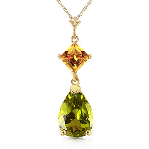 Galaxy Gold GG 14k Yellow, White, Rose Gold Natural Citrine and Peridot Drop Pendant Necklace