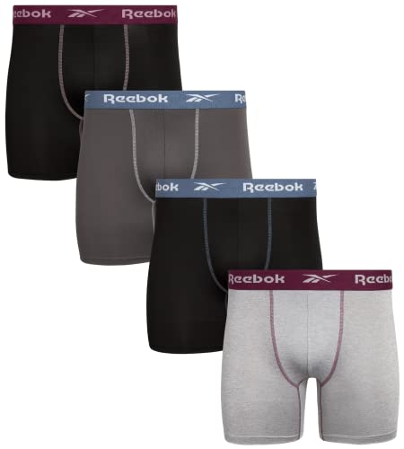 Reebok Mens Boxer Briefs - 4 Pack Moisture Wicking Stretch Performance Mens Underwear Boxers with Contour Pouch (Sizes: S-XL), Size Small, Black/Charcoal/Grey