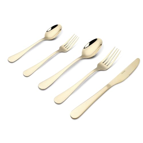 VIVANI Emilian 40pcs Champagne Silverware Set for 8, Stainless Steel Gold Flatware Set, Utensils Cutlery Set, Mirror Polished & Dishwasher Safe VIVANI Emilian 40pcs Champagne Silverware Set for 8, Stainless Steel Gold Flatware Set, Utensils Cutlery Set, Mirror Polished & Dishwasher Safe