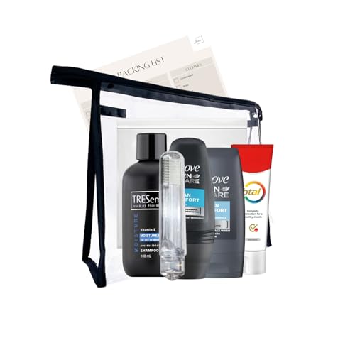 Mini set da toeletta da viaggio per uomo,Kit da viaggio essenziale da toilette per viaggi, ospedale, soggiorno notturno, Trasparente, Borsa da toilette da viaggio