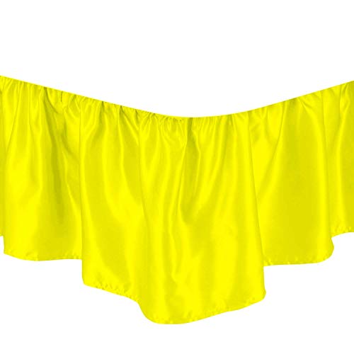 Disha Bedding Wrap Around Bed Skirt Bed Three Sides Fabric |Elastic Dust Ruffle Satin Fabric | Yellow Olympic Queen 16'' Inch Drop | Wrinkle Free And Fade Resistant #TOP4