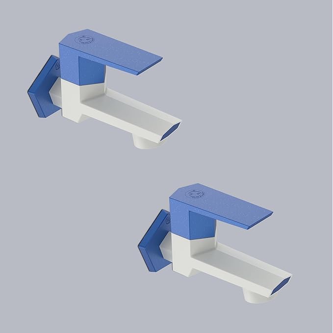 Image of RN PTMT Bib Cock for Bathroom | 15mm Foam Flow Water Tap with Flange | Luxury G20 Series Faucet | High-Grade Engineering Polymer Tap (White Metallic Blue Dual, Pack of 2)