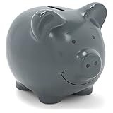 NAT & Jules Smiling Chubby Pig Matte Grey 7 x 5 Ceramic Coin Money Piggy Bank