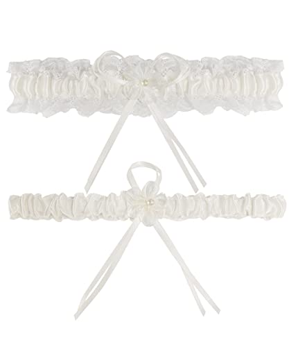 2 Pieces Wedding Garters Lace Bridal Garter Faux Pearls Garter for Bride with Toss Away