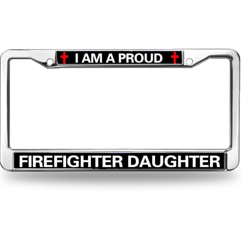 Image of Proud Firefighter Daughter License Plate Frame - First Responder Family Car Accessory