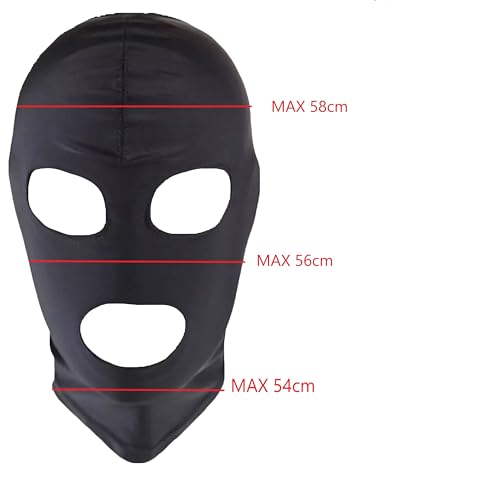 BDSM Maske von FOPS 100 % Spandex SM Maske S/M für Sklaven & Rollenspiele dehnbar bis 58 cm Augen & Mund frei atmungsaktiv & bequem perfekt für heiße Kontrolle & Reizspiele schwarz FOPS B23-1