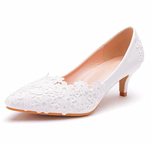 Chaussures de mariage blanches femmes talons dentelle escarpins mariée confort