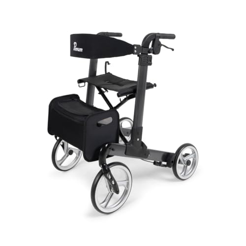 Parvum Luxo Rollator - Leicht & 2-fach faltbar – Mit integriertem Bremssystem, gepolsterter Sitz- und Rückenlehne, Tasche, Stockhalter – 7 kg – Gehhilfe für Senioren 180-200 cm - Anthrazit, Large Parvum Luxo Rollator - Leicht & 2-fach faltbar – Mit integriertem Bremssystem, gepolsterter Sitz- und Rückenlehne, Tasche, Stockhalter – 7 kg – Gehhilfe für Senioren 180-200 cm - Anthrazit, Large