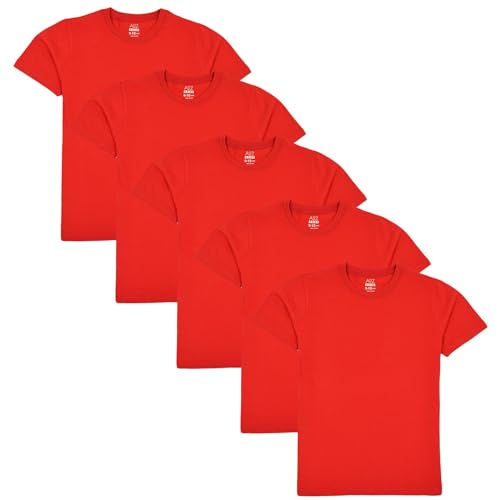 A2Z 4 Kids Pack of 5 Kids Girls Boys Plain T Shirt Soft Feel - T Shirt PL Red 5 Pack 9-10