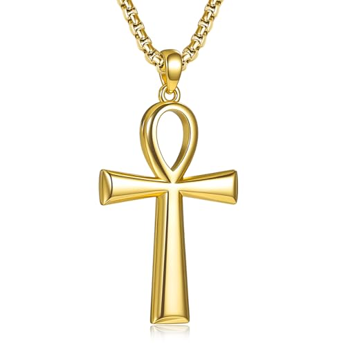 WYUESGU Ankh Necklace Men 14K Gold Plated Ankh Pendant Jewelry Coptic Egyptian Cross Pendant...