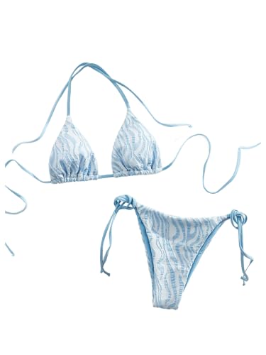 Milumia Women's Two Piece Bikini Set Graphic Triangle Halter Cheeky String Swimsuit