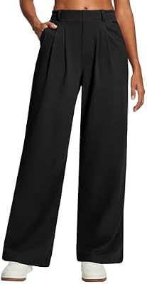 Heathyoga Women's Wide Leg Stretchy High Waisted Work Pants – Pull-On Black Business Casual Trousers