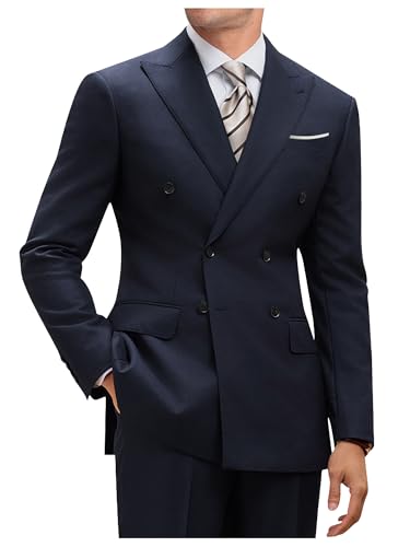 Image of Navy Blue Suits for Men Classic Fit Double Breasted Suit Men 2 Piece Set Jacket and Dress Pants Wedding Groomsmen Suit M