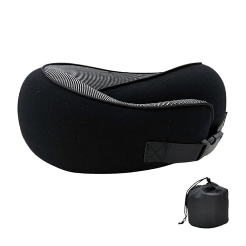 crazy bean Almohada de Viaje con Soporte Cervical Almohada Cervical Ajustable con Espuma Viscoelástica Ultraligera y Portátil Ideal para Viajes, Trenes, Aviones o para Descansar en Casa Negro