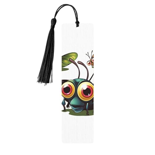 タッセル付き木製しおり ヴィンテージ木製ブックマーク 漫画 昆虫 ファンシー ハンドメイド クラフトブックマーク 読書ページマーカー 木製ハンギングタグ オーナメント 本好き向け