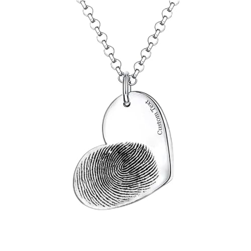 Fingerabdruck Halskette Memorial Mutter Tochter Schmuck für Frauen Liebe Herz Freundin Geschenke MütterTag Halsketten Customized Mama Oma Mädchen Anhänger Personalisierte Custom Name Gold Sterling