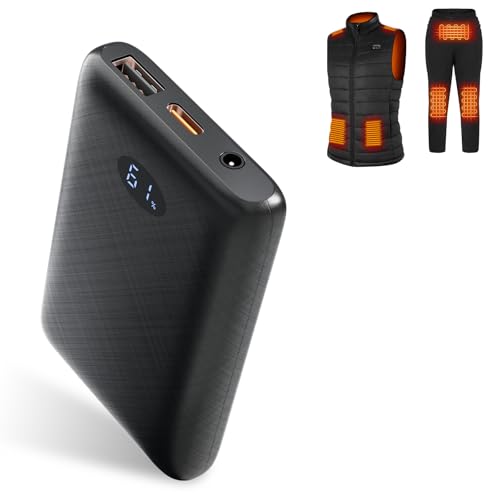 Amiable Bateria de Chaleco Calefactable 10000mAh,7.4 / 5V Power Bank/Banco de Energía para Chaqueta Calefactable y Ropa Calefactable, Powerbank con Pantalla LCD, Carga Rapida