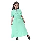 Generisch Gebet Kleid Langarm Muslimisches Kleid Für Mädchen Elegantes Maxikleid mit Langen Ärmeln für Teenager-Mädchen – lässiges Partykleid bequemes Alltagsoutfit Light Green 3-4 Jahre