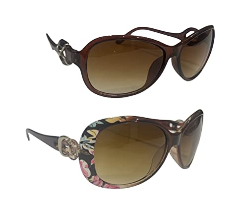 Image of Women Sunglasses Pack of 2, UV400 Protected Stylish Retro Square & Round Sun Glasses Combo, Medium