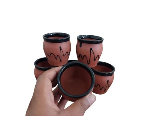 Adhaata Ceramic Kulhar Kulhad Cups 6 Pc Glazed Traditional Indian Chai Tea Cups, Set Of 6, Camping Mug, Coffee Mugs (4.2 Oz) (T7 Glazed) (125Ml) #TOP3