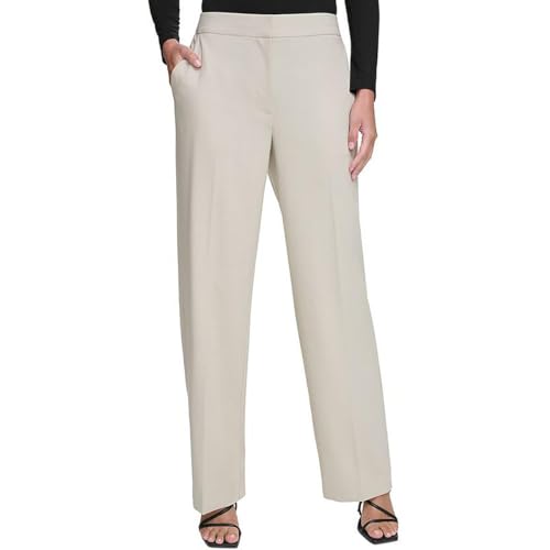 DKNY Womens High Rise Wide Trousers Relaxed Dress Pants, Beige, 16 Regular