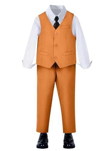 Image of YuanLu Toddler Boys Formal Suits Set,Vest Pants Dress Shirt and Tie for Kids Boy Wedding Ring Bearer Oufit