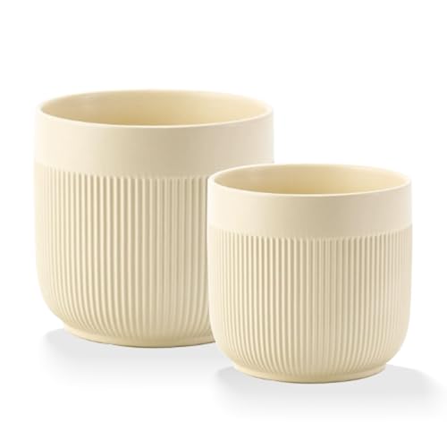 Puoyikt Ceramic 5.2+6.5 inch Planters, Modern Home and Office Flowerpot, Indoor and Outdoor Flowerpot with Drainage Hole (Yellow)