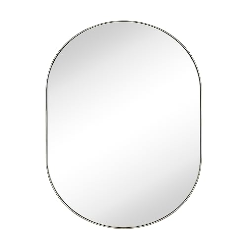 Image of TEHOME Brushed Nickel 24x36'' Oval Mirror Brushed Silver Capsule Pill Shaped Bathroom Vanity Mirror 36 x 24 inch Nickel Oblong Metal Framed Mirror in Stainless Steel
