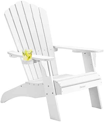Cecarol Oversized Adirondack Chair, Poly Lumber Patio Fire Pit Chair with 2 Cup Holders, 385lb Weight Capacity, All Weather Resistant and Durable Outdoor Chairs for Poolside, Lawn, Garden, White-AC01