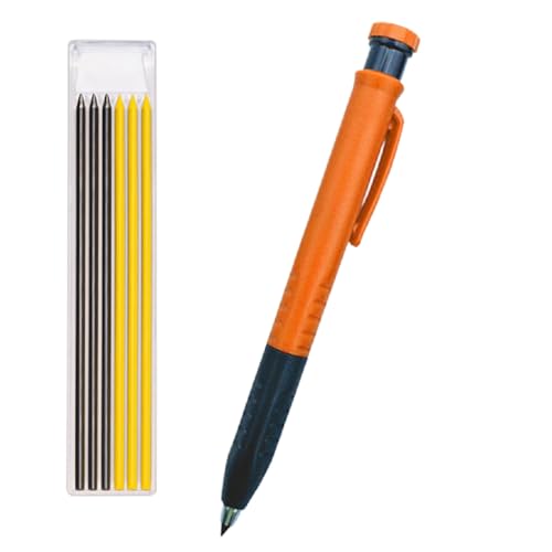 tiyiyok Lápiz Carpintero Profesional, Herramientas Carpintería Madera y Tiralíneas Albañil Multiusos, Marcador Metal Preciso para Hormigón, Baldosas, Incluye 6 Minas, Color Negro Naranja