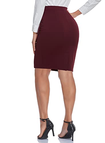 Ranphee Pencil Skirts For Women Knee Length Business Casual Outfits Work Professional Office Interview Maroon Stretchy Elastic High Waisted Tummy Control Ladies Church Skirt L #TOP5