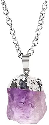 Irregular Natural Raw Amethyst Healing Crystal Gemstone Handmade Pendant Necklace for Women Girl Healing Crystals for Anxiety Chakra Reiki Crystal Jewellery Meditation Valentines Christmas Gifts