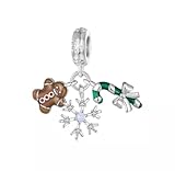 Colgante de Navidad con diseño de Hombre de Jengibre, bastón de Caramelo, Copos de Nieve, Plata de Ley 925 auténtica, Compatible con Pulsera Pandora