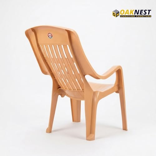 Image of Oaknest Unboxing Furniture Celloo Premium Plastic Relaxing Chair with Armrests | Ergonomic High-Back Lounge Seating for Home, Garden & Balcony (Marble Beige), Count of 4