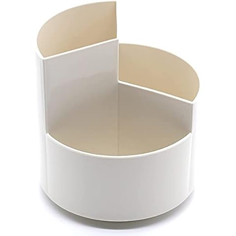 Rotating Pen Holder with 3 Compartments Desk Organiser Office Organiser Creative Pencil Holder Makeup Pot Multipurpose Desktop Organiser Storage Pencil Pot for Desk (white) Cover