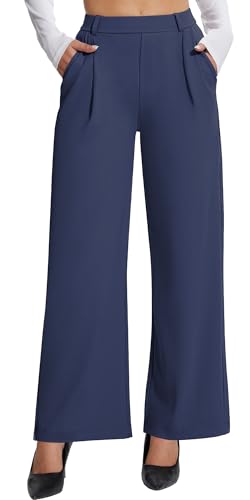 Lista de Pantalones para Dama de Vestir que Puedes Comprar On-line. 41 AVAMO Pantalones elásticos de trabajo para mujer, pantalones de vestir de pierna ancha, pantalones casuales de negocios, con bolsillos, Azul marino, M