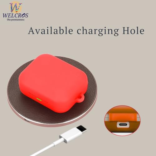 Image of WELCROS Soft Silicone Case Cover Compatible for Realme Buds Air 7 | 7 Pro (Red, with Keychain)