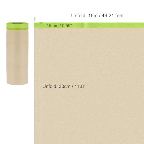 Image of uxcell 12pcs Pre-Taped Masking Paper 12 Inch x 49 Feet Brown Paper High-Tack Tape Painters Film for Painting Automotive Floor Protection and Covering, Green