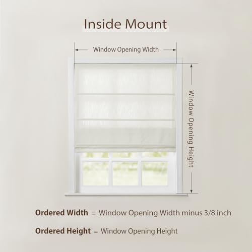 Image of TWOPAGES Isabella No Drill Cordless Roman Shade Linen Textured Cotton Roman Blind for Windows, Custom Made Room Darkening Blackout Roman Window Shade, Hardware Included, Beige White, 1 Piece