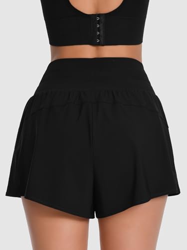 Image of ATTRACO Women's 3 inch High Waisted Swim Board Shorts Pleated Summer Beach Shorts with Pockets