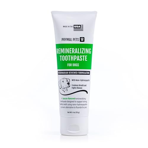 Prymal Pets Remineralizing Dog Toothpaste with Nano-Hydroxyapatite – Bacon Flavor, Fluoride-Free & Safe to Swallow, Veterinarian Reviewed, Made in USA, Fights Plaque & Freshens Breath (4 oz)