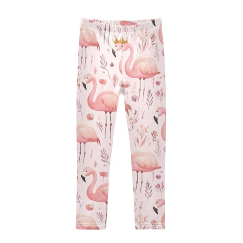 Wusikd Cute Pink Flamingo Girls' Leggings Toddler Doodles Crown Kids Yoga Pants Dance Active Tights 4T