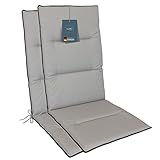 LILENO HOME Gartenstuhl Auflagen als [2er Set - Hochlehner] in Grau + Keder Anthrazit - Bequeme Liegen als Sitzauflagen für Gartenmöbel - Stuhlkissen für Gartenstühle und Klappstühle