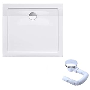 doporro Douchebak Faro2W 70X80X4 Plat Incl. Afvoerset Van Acryl In Wit Plat Van Acryl In Wit Rechthoekig Din…