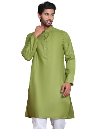 Image of Amazon Brand - Tavasya Men Casual Collared Festive Kurta | Cotton Blend | Solid | Knee Length | Regular Fit (Available in Plus+ Sizes)